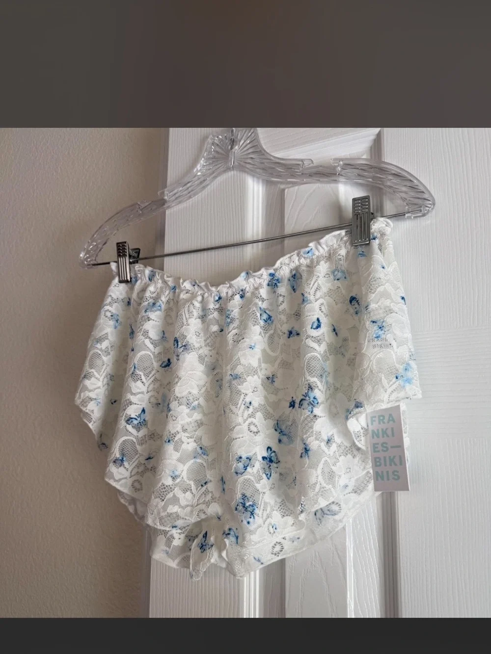Frankie’s bikinis Lucinda lace midi slip + shorts cover up set